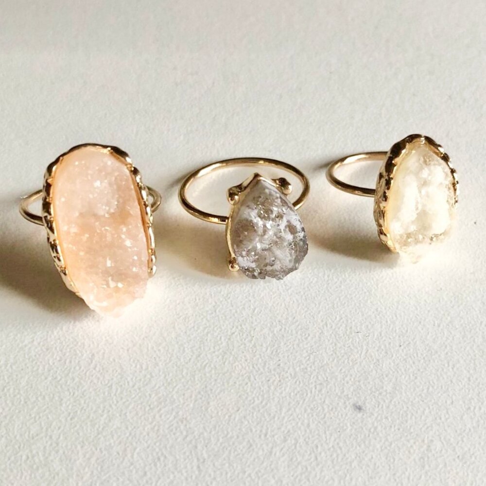 Boho Gold Druzy Rings Set of 3